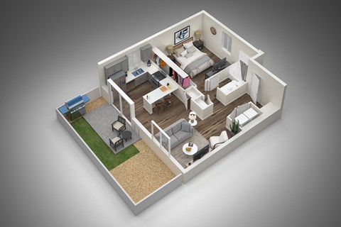 Floor plan for 1 bed, 1 bath, 640 sqft